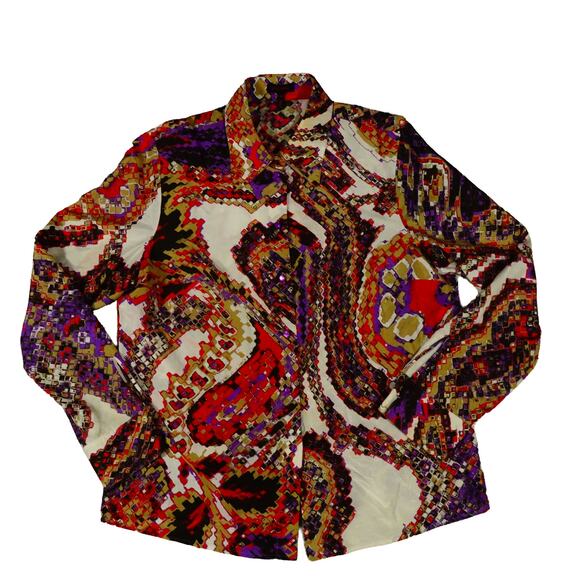 Escada Tops - Escada Paisley Silk Cotton Button Up Blouse Long Sleeve Ladies Size 42